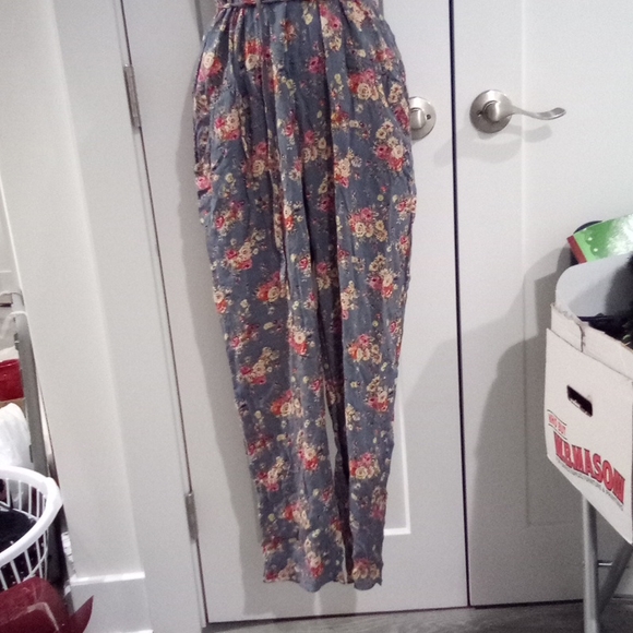 Blue Spring Splatter Floral Print Sleeveless Tank Jumpsuit - Picture 2 of 15